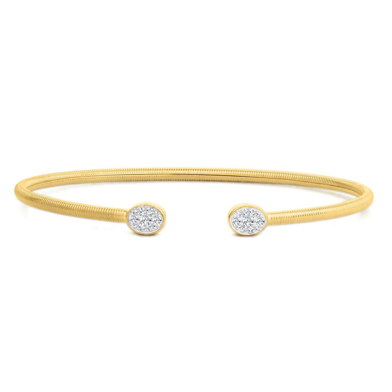 14K YELLOW GOLD BANGLE DIAMOND BRACELET WITH 18 = 0.25TW ROUND H-I SI2-I1 DIAMONDS  (6.52 GRAMS)