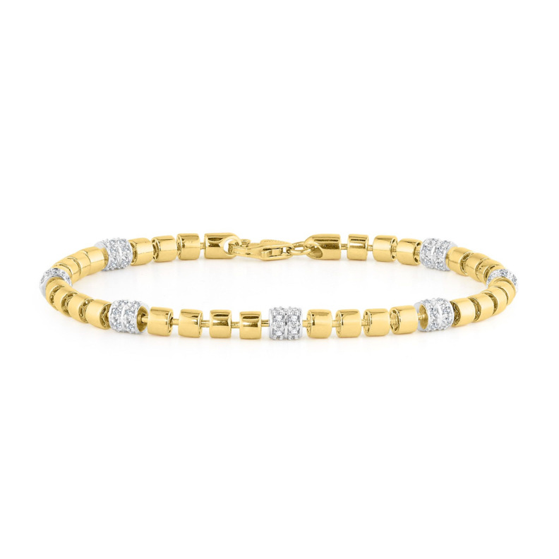 14K YELLOW GOLD BEADED LINK DIAMOND BRACELET WITH 84 = 1.00TW ROUND H-I I1 DIAMONDS   (9.07 GRAMS)