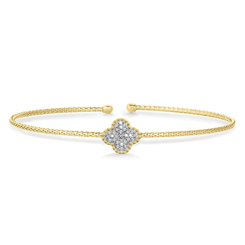 14K YELLOW GOLD MILGRAIN BANGLE DIAMOND BRACELET WITH 37 = 0.12TW ROUND H-I I1 DIAMONDS  (2.44 GRAMS)