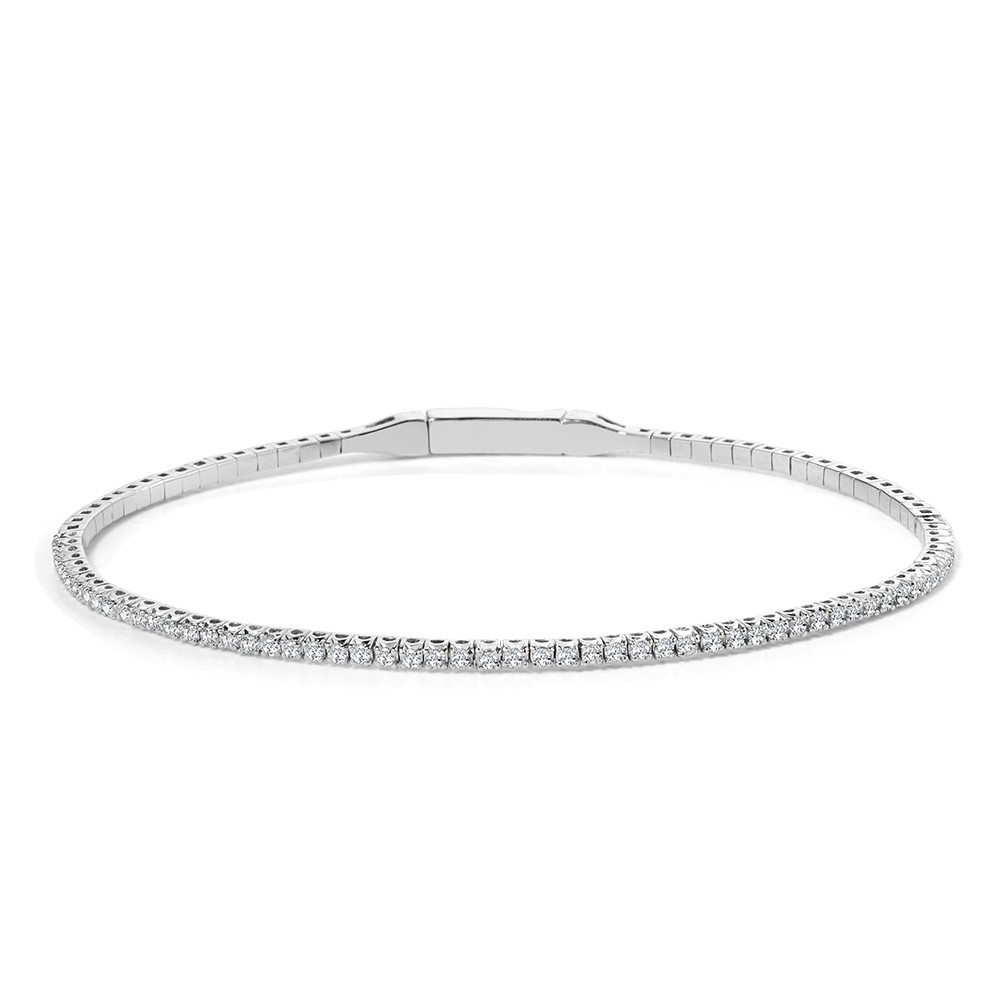 14K WHITE GOLD BANGLE DIAMOND BRACELET WITH 50 = 0.50TW ROUND I SI1-SI2 DIAMONDS   (5.18 GRAMS)