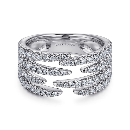 GABRIEL & CO KASLIQUE COLLECTION 14K WHITE GOLD PAVE DIAMOND FASHION RING SIZE 6.5 WITH 80 = 0.86TW ROUND I-J SI1 DIAMONDS     (6.29 GRAMS)