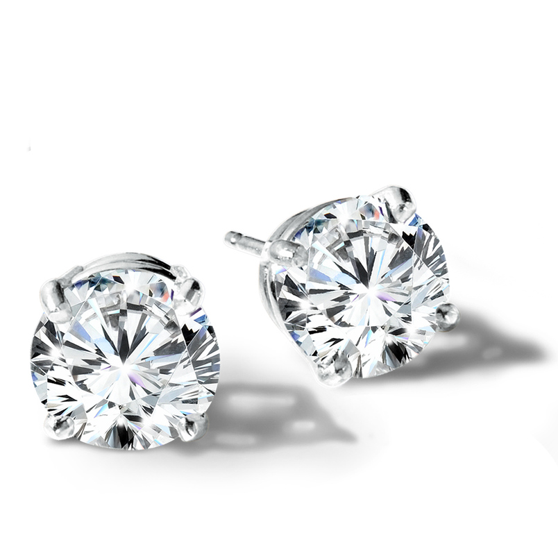 14K WHITE GOLD STUD LAB GROWN DIAMOND EARRINGS WITH 2=3.00TW ROUND F-G VS2 LAB GROWN DIAMONDS   (1.91 GRAMS)