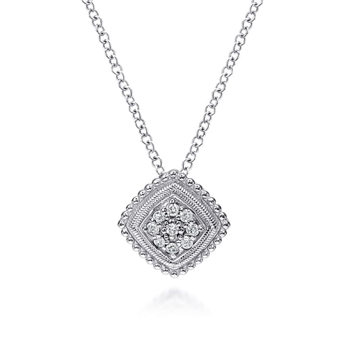 GABRIEL & CO STERLING SILVER BUJUKAN COLLECTION  CLUSTER PENDANT WITH 9 0.07TW ROUND H-I SI2 DIAMONDS ON 18