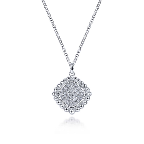 GABRIEL & CO STERLING SILVER BUJUKAN COLLECTION  CLUSTER PENDANT WITH 32=0.32TW ROUND WHITE SAPPHIRES ON 17.5