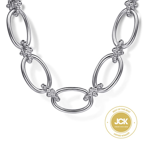 GABRIEL & CO STERLING SILVER BUJUKAN COLLECTION OVAL LINK NECKLACE WITH BUJUKAN CONNECTORS 17