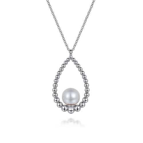 GABRIEL & CO. STERLING SILVER BUJUKAN COLLECTION DROP PENDANT WITH ONE FRESH WATER PEARL ON 17.5