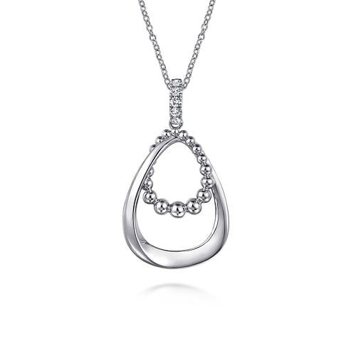 GABRIEL & CO.STERLING SILVER BUJUKAN COLLECTION TEARDROP PENDANT WITH 5=0.29TW ROUND WHITE SAPPHIRES ON 17.5