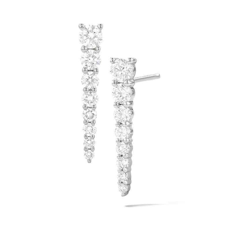 18K WHITE GOLD DROP DIAMOND EARRINGS WITH 16 0.75TW ROUND F-G VS1-VS2 DIAMONDS  (1.74 GRAMS)