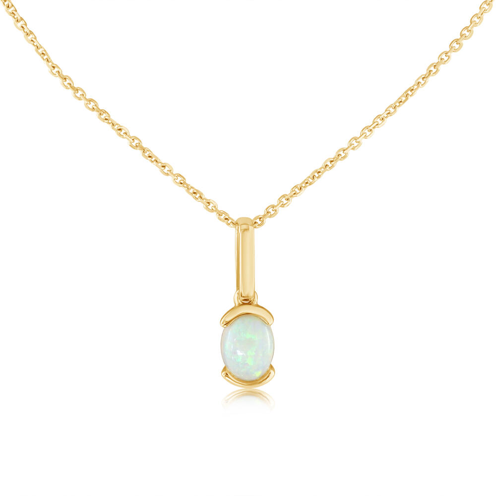 14K YELLOW GOLD SOLITAIRE PENDANT WITH ONE 0.46CT CABOCHON AUSTRALIAN OPAL 18