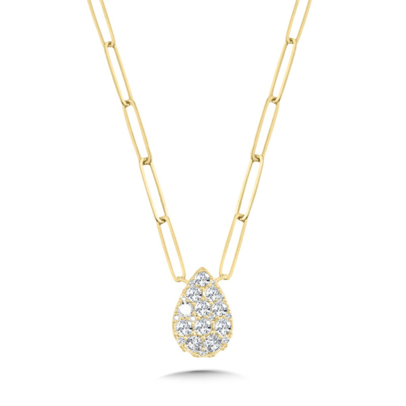 14K YELLOW GOLD CLUSTER DIAMOND NECKLACE WITH 10 = 0.50TW ROUND H-I I1 DIAMONDS 18