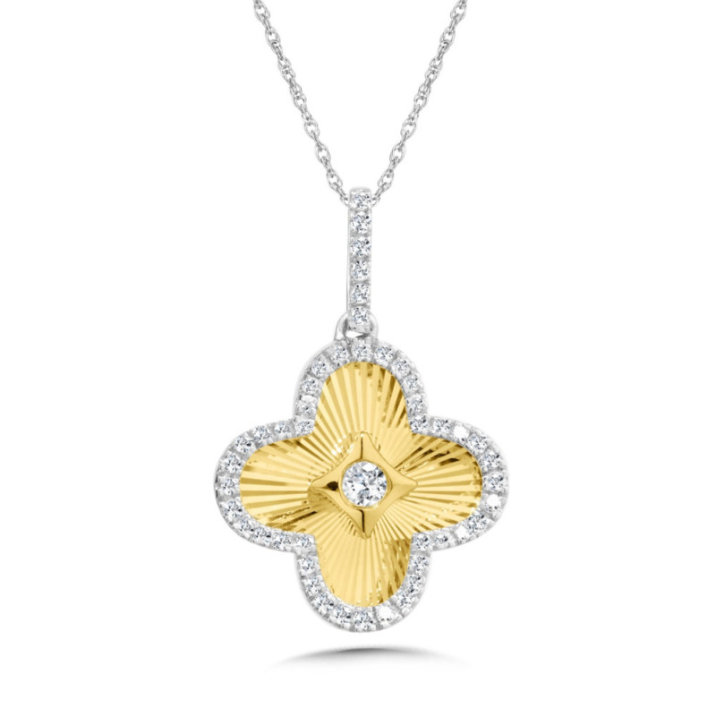 14K YELLOW & WHITE GOLD CLOVER DIAMOND PENDANT WITH 47 = 0.25TW ROUND H-I I1 DIAMONDS 18