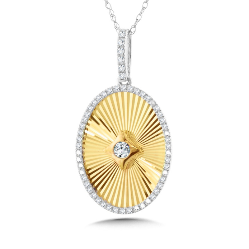 14K YELLOW & WHITE GOLD DIAMOND OVAL PENDANT WITH 51 = 0.25TW SINGLE CUT H-I I1 DIAMONDS 18