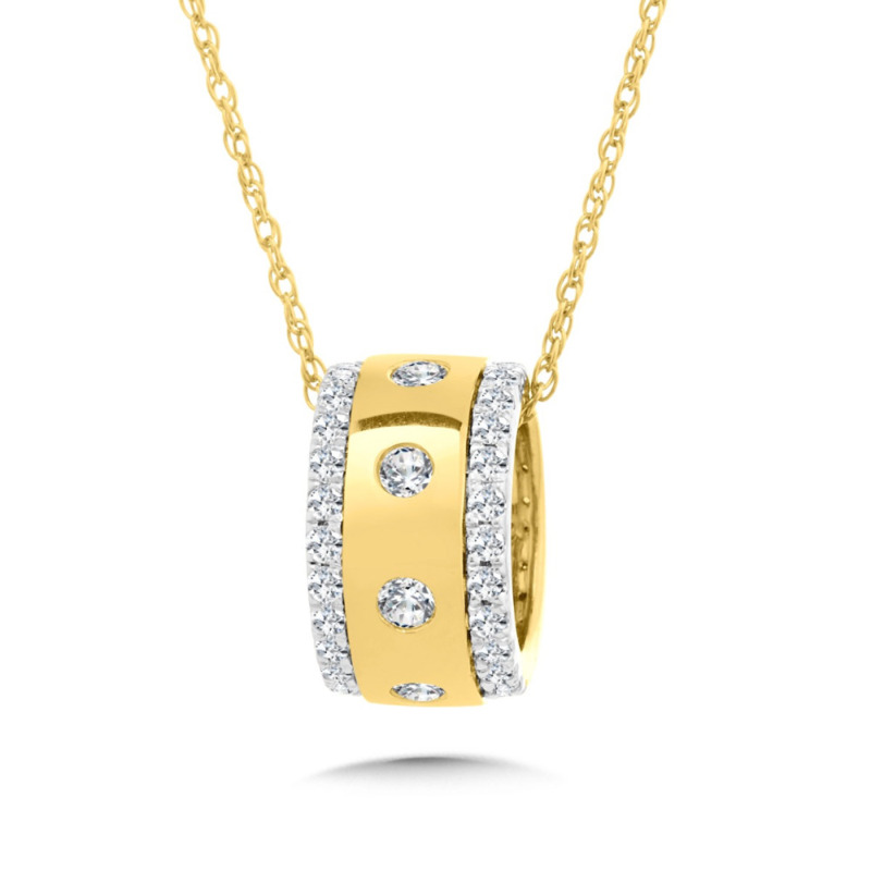 14K YELLOW GOLD FLUSH SET DIAMOND WHEEL PENDANT WITH 64 = 0.50TW ROUND H-I SI2-I1 DIAMONDS 18