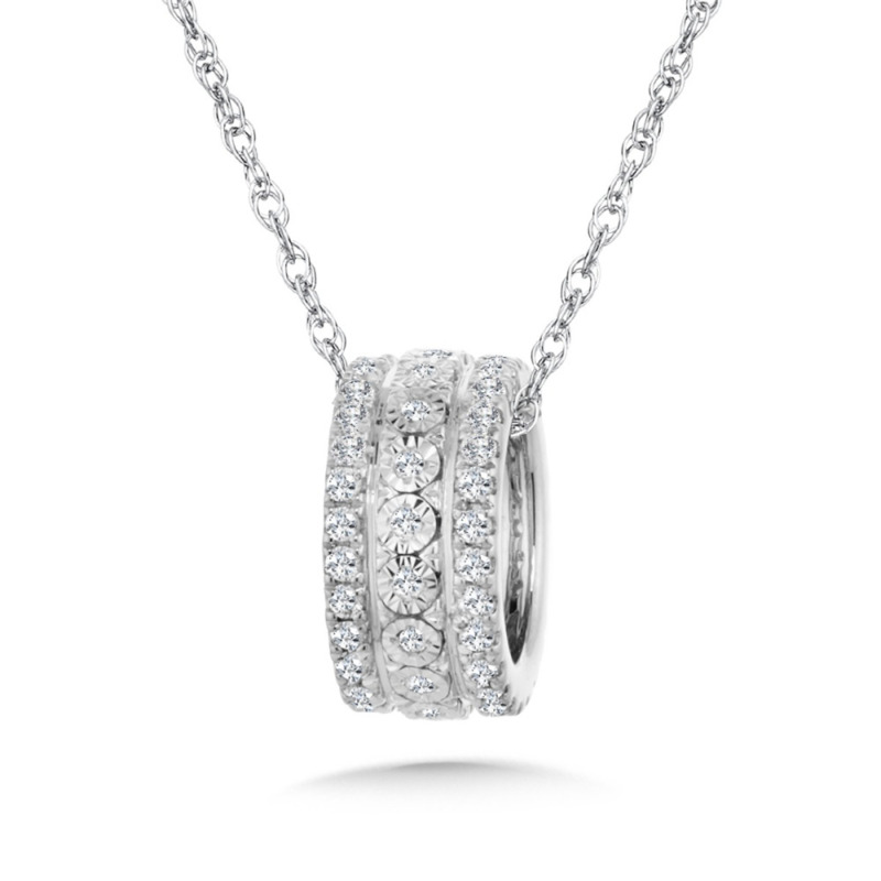 14K WHITE GOLD DIAMOND WHEEL PENDANT WITH 74 = 0.50TW ROUND H-I SI2-I1 DIAMONDS 18