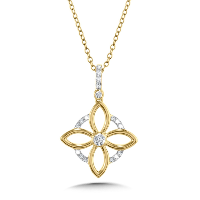 10K YELLOW GOLD KLOVER DIAMOND PENDANT WITH 18 = 0.10TW ROUND H-I I1 DIAMONDS 18