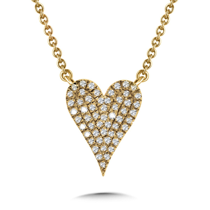 10K YELLOW GOLD HEART DIAMOND NECKLACE WITH 55=0.10TW SINGLE CUT H-I I1 DIAMONDS 18