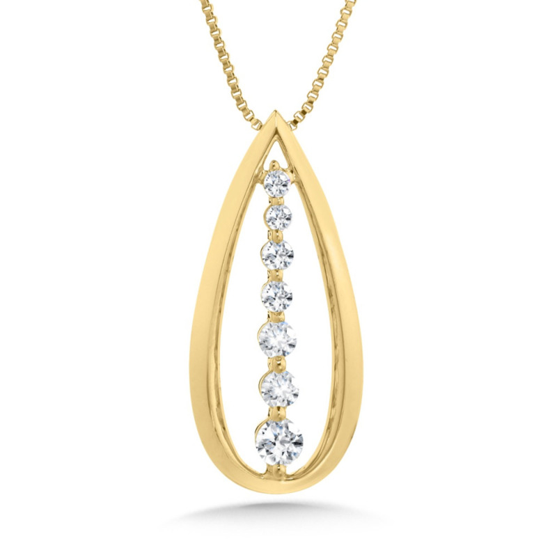 14K YELLOW GOLD DIAMOND PENDANT WITH 7 = 0.33TW ROUND H-I SI2-I1 DIAMONDS 18