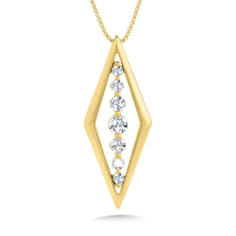 14K YELLOW GOLD GEOMETRIC DIAMOND PENDANT WITH 7 = 0.33TW ROUND H-I SI2-I1 DIAMONDS 18