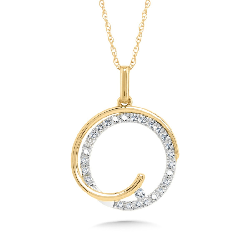 14K YELLOW & WHITE GOLD CIRCLE DIAMOND PENDANT WITH 27 = 0.25TW ROUND H-I I1 DIAMONDS 18