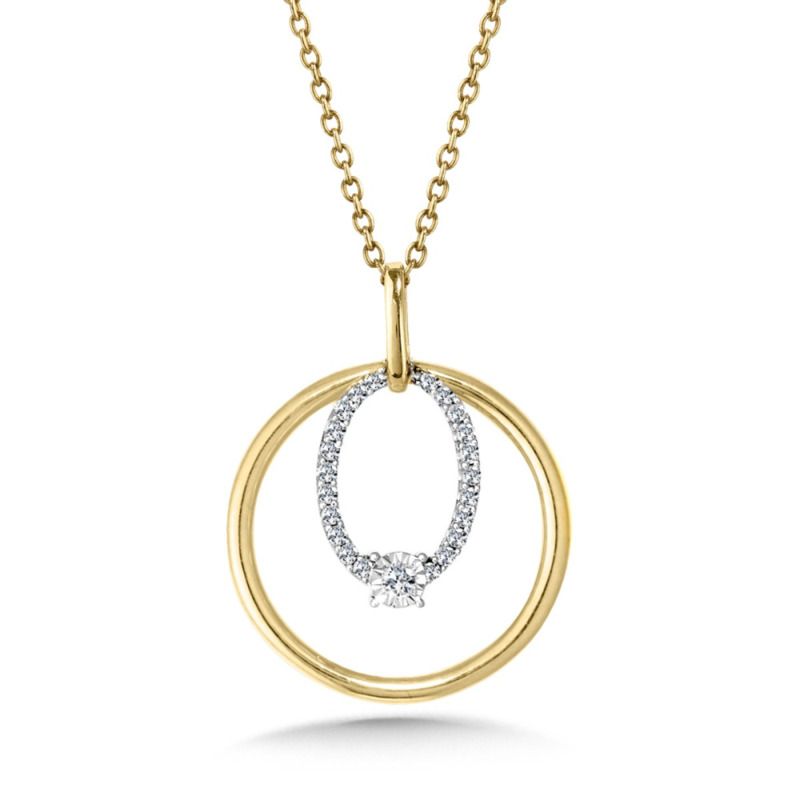 10K YELLOW & WHITE GOLD DIAMOND PENDANT WITH 25 = 0.08TW ROUND H-I I1 DIAMONDS 18