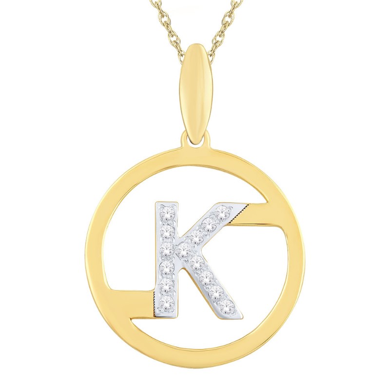 10K YELLOW GOLD INITIAL DIAMOND PENDANT WITH 14=0.05TW SINGLE CUT H-I I1 DIAMONDS 18