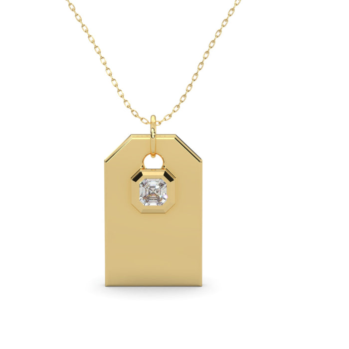 EARTH COLLECTION MODERN ELECTRUM DOG TAG DIAMOND SUMMIT PENDANT WITH ONE 0.26CT ASSCHER J-K VS2 DIAMOND 20