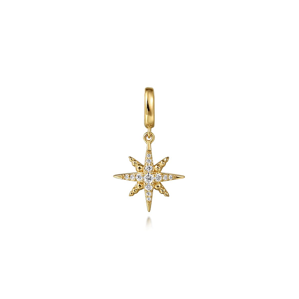 GABRIEL & CO 14K YELLOW GOLD STAR DIAMOND PENDANT WITH 13 = 0.14TW ROUND I-J SI1-SI2 DIAMONDS