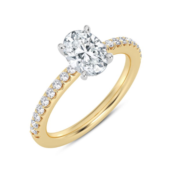 MOZE 14K YELLOW GOLD HIDDEN HALO SEMI-MOUNT RING SIZE 6.5 WITH 28=0.09TW ROUND F-G VS2 DIAMONDS (HEAD) AND 24=0.23TW ROUND F-G VS2 DIAMONDS (SHANK)   (3.19 GRAMS)