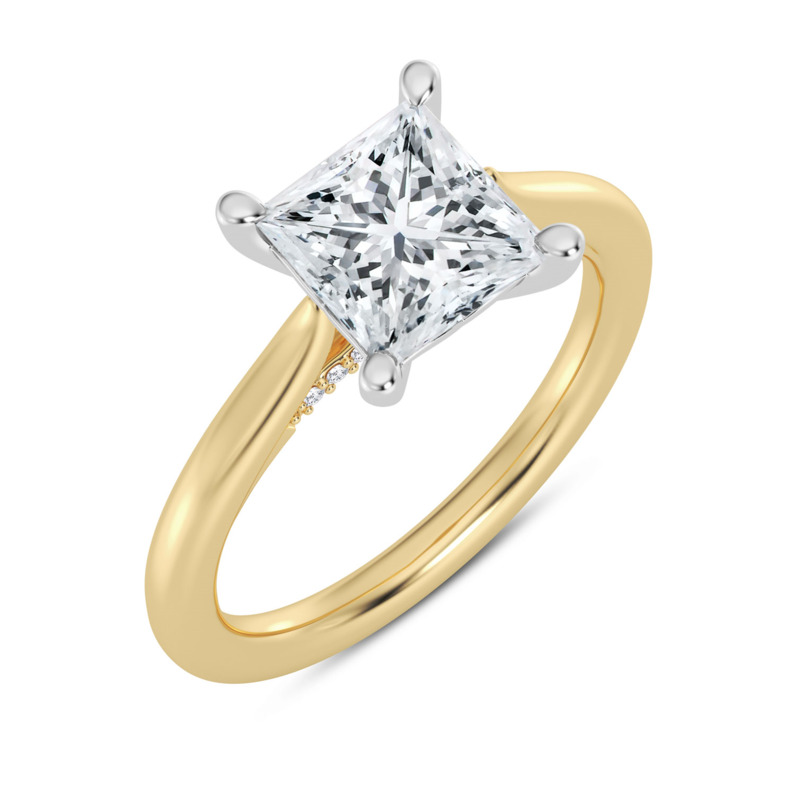 14K YELLOW GOLD SOLITAIRE SEMI-MOUNT RING SIZE 7 WITH 18=0.07TW ROUND F-G VS2 DIAMONDS