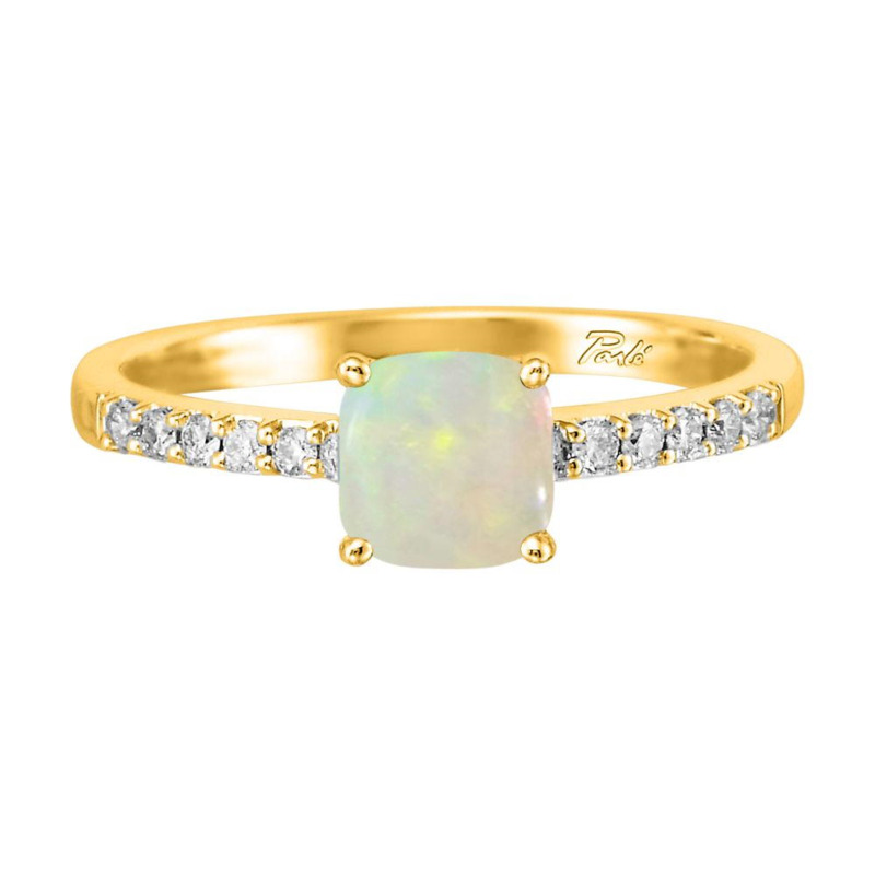 14K YELLOW GOLD RING SIZE 6.5 WITH ONE 0.65CT CABOCHON AUSTRALIAN OPAL AND 10=0.15TW ROUND H-I SI2 DIAMONDS   (2.00 GRAMS)