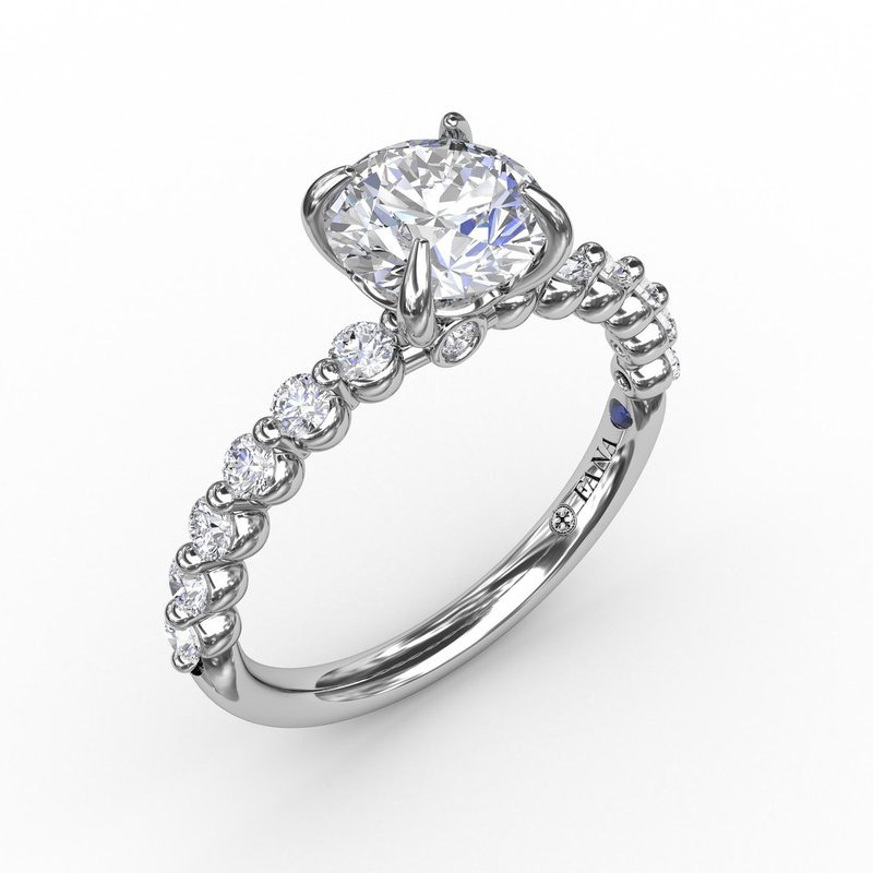 PLATINUM SHARED PRONG SEMI-MOUNT RING SIZE 6.5 WITH 14=0.40TW ROUND F-G VS2-SI1 DIAMONDS AND ONE 0.01CT ROUND BLUE SAPPHIRE  (4.75 GRAMS)