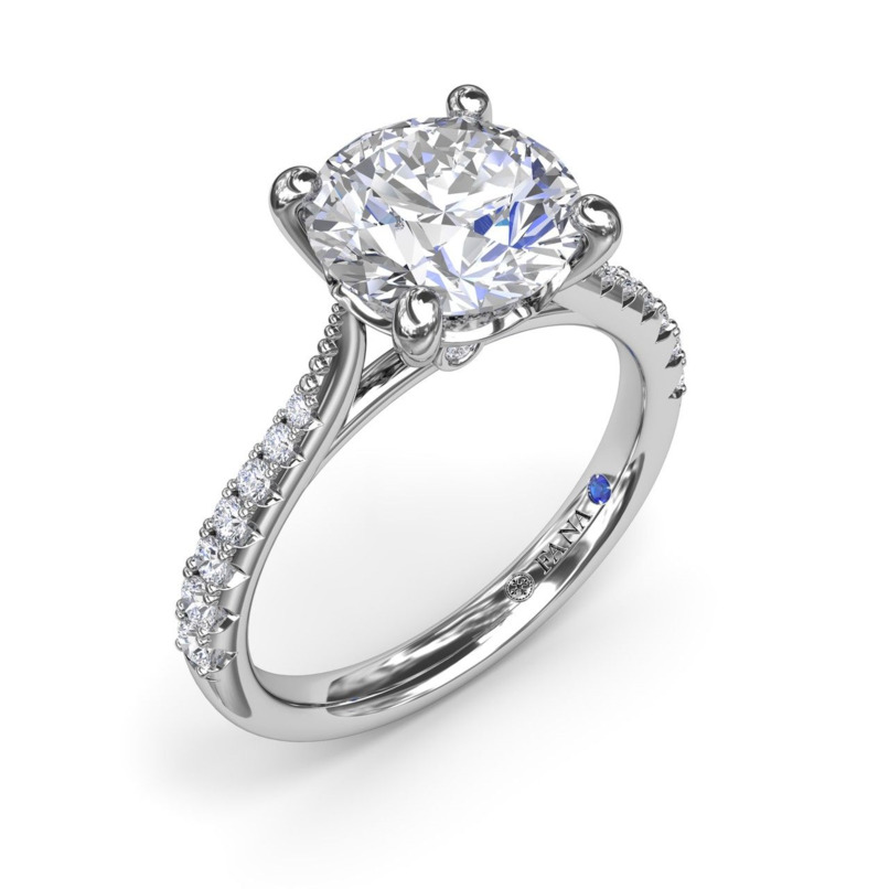 PLATINUM PAVE SEMI-MOUNT RING SIZE 6.5 WITH 16=0.28TW ROUND F-G VS2-SI1 DIAMONDS AND ONE 0.01CT ROUND BLUE SAPPHIRE   (5.36 GRAMS)