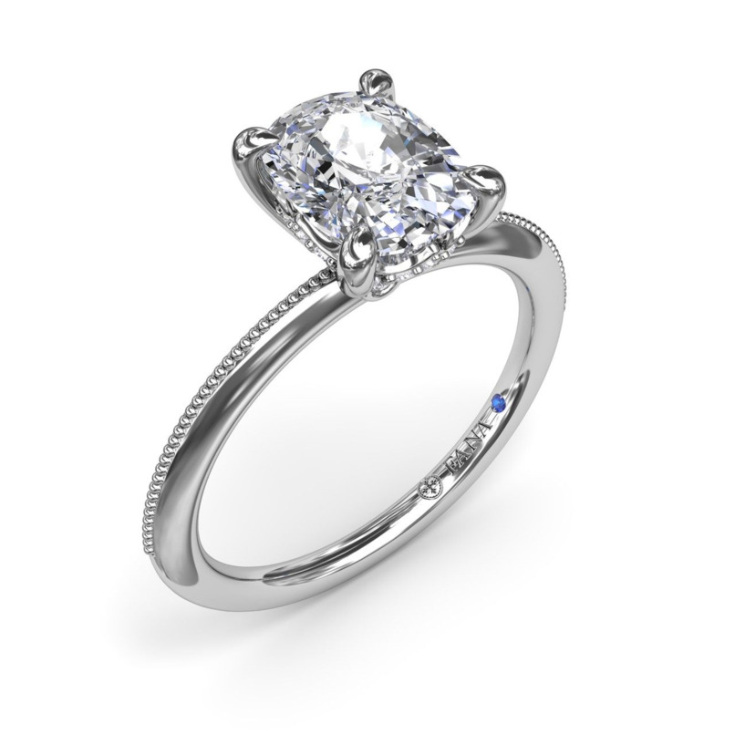 PLATINUM BEADED SOLITAIRE SEMI-MOUNT RING SIZE 6.5 WITH 2=0.06TW ROUND F-G VS2-SI1 DIAMONDS AND ONE 0.01CT ROUND BLUE SAPPHIRE   (4.76 GRAMS)