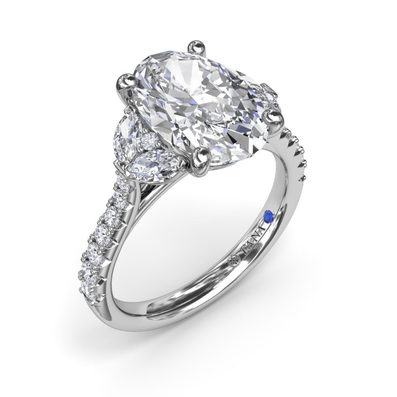 PLATINUM SEMI-MOUNT RING SIZE 6.5 WITH 18 = 0.39TW ROUND F-G VS2-SI1 DIAMONDS AND 4 = 0.28TW MARQUISE F-G VS2-SI1 DIAMONDS AND ONE 0.01TW ROUND BLUE SAPPHIRE  (6.56 GRAMS)