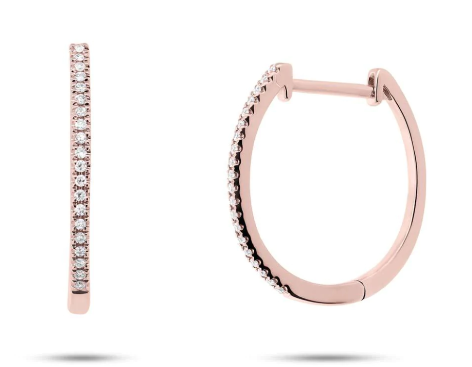 SHY CREATION 14K ROSE GOLD HOOP DIAMOND EARRINGS WITH 20=0.11TW SINGLE CUT I I1 DIAMONDS    (2.34 GRAMS)