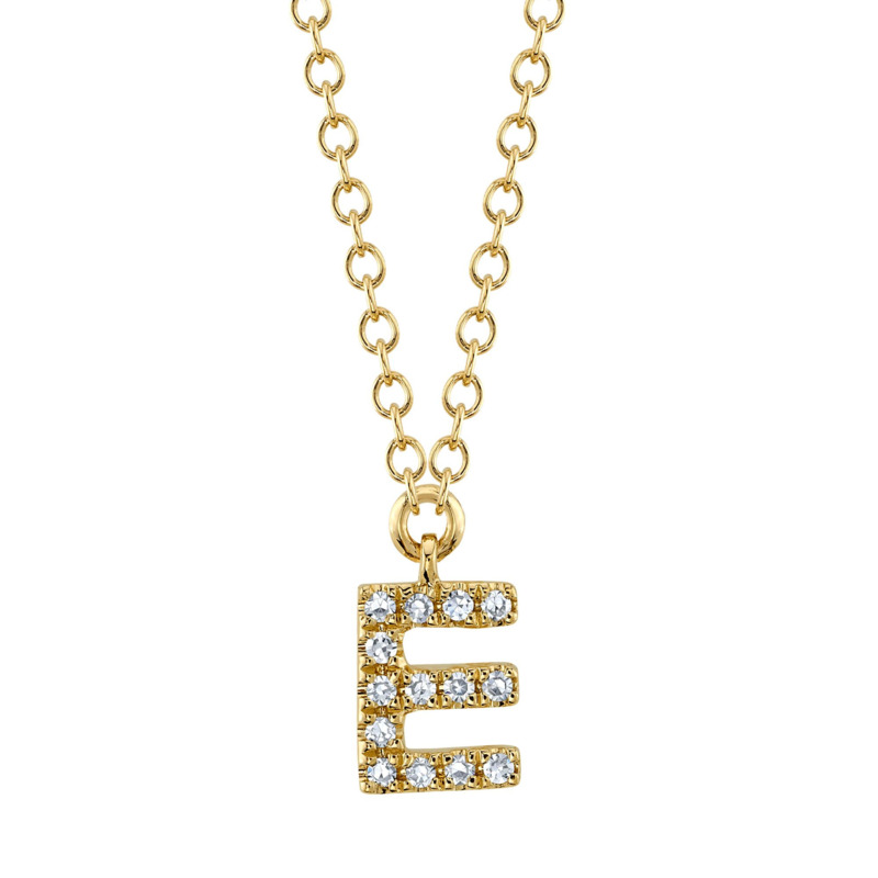 SHY CREATION 14K YELLOW GOLD E INITIAL DIAMOND NECKLACE WITH 14=0.04TW SINGLE CUT I I1 DIAMONDS 18