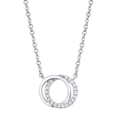 SHY CREATION 14K WHITE GOLD LOVE KNOT DIAMOND NECKLACE WITH 20=0.07TW SINGLE CUT I I1 DIAMONDS ON A 14KT WHITE GOLD 18