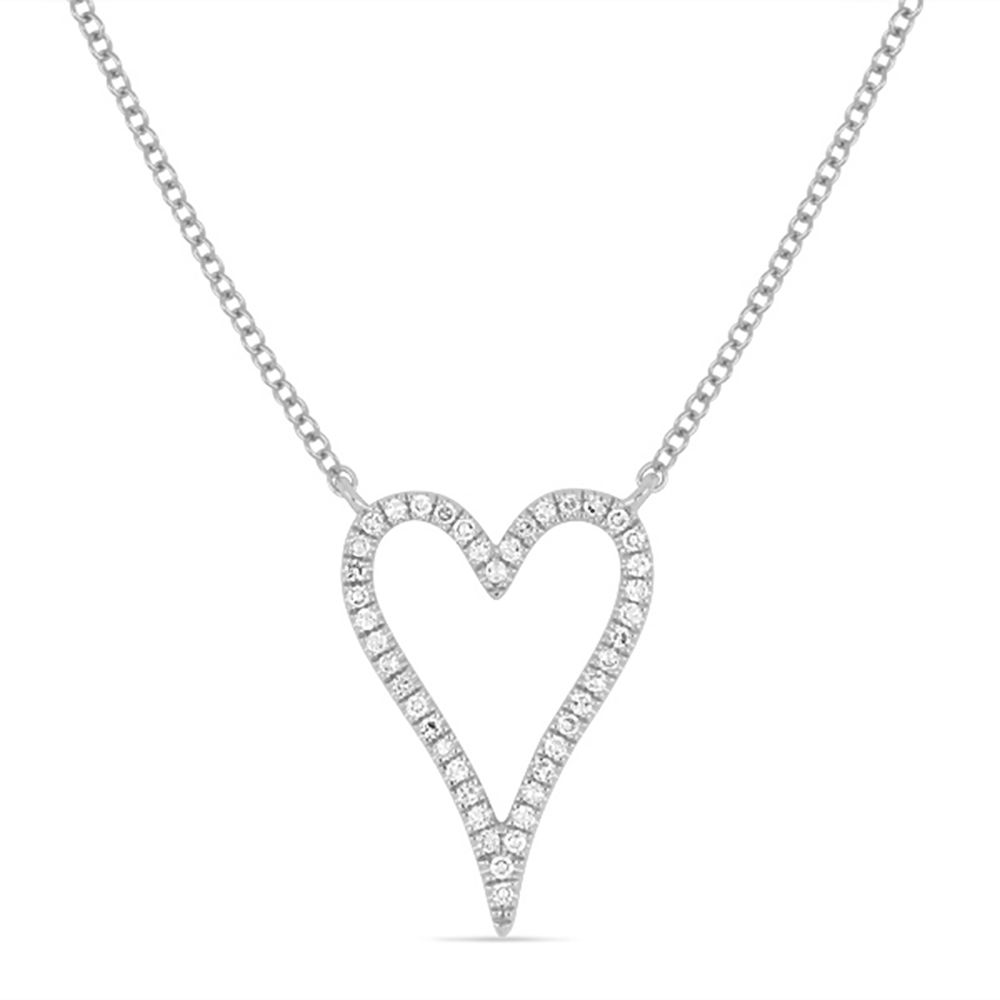 SHY CREATION 14K WHITE GOLD HEART DIAMOND NECKLACE WITH 43=0.11TW SINGLE CUT I I1 DIAMONDS 18