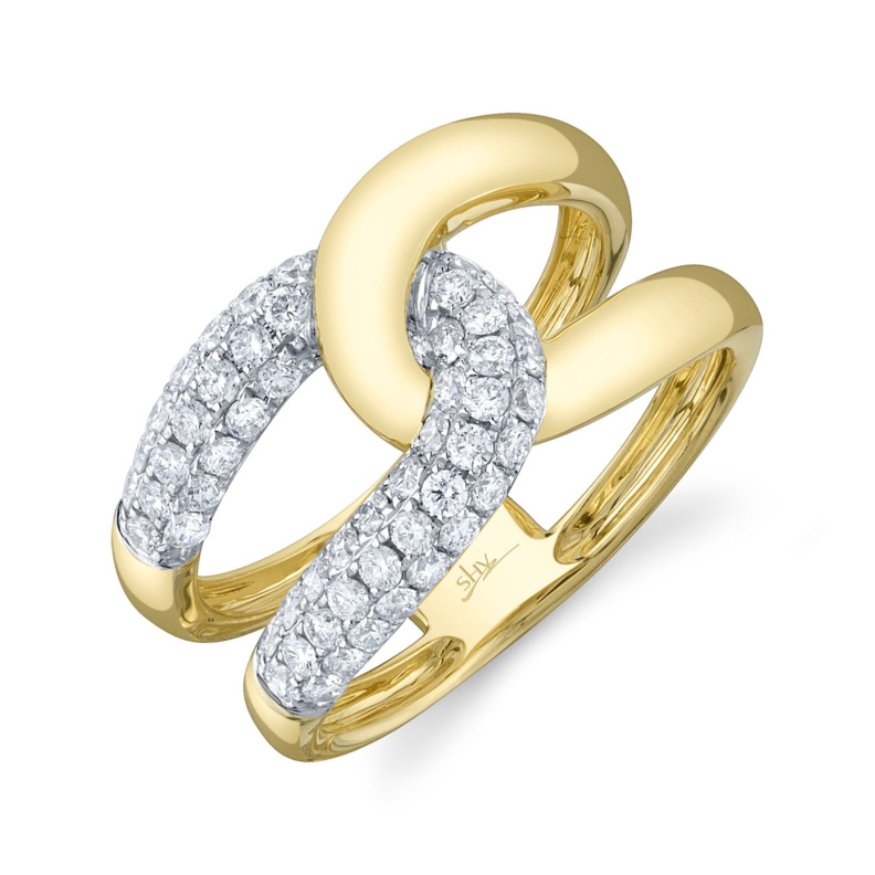 SHY CREATION 14K YELLOW & WHITE GOLD DIAMOND FASHION RING SIZE 7 WITH 53=0.71TW ROUND G-H SI1-SI2 DIAMONDS   (5.14 GRAMS)