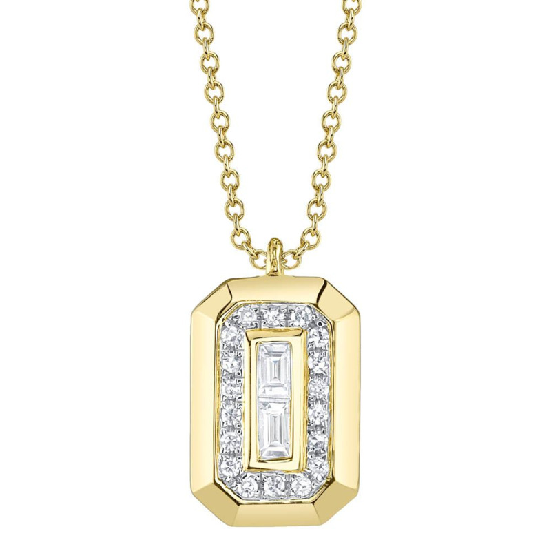 SHY CREATION 14K YELLOW GOLD DIAMOND PENDANT WITH 20=0.09TW VARIOUS SHAPES (2 BAGUETTES & 18 SINGLE CUTS) H-I SI2-I1 DIAMONDS 18