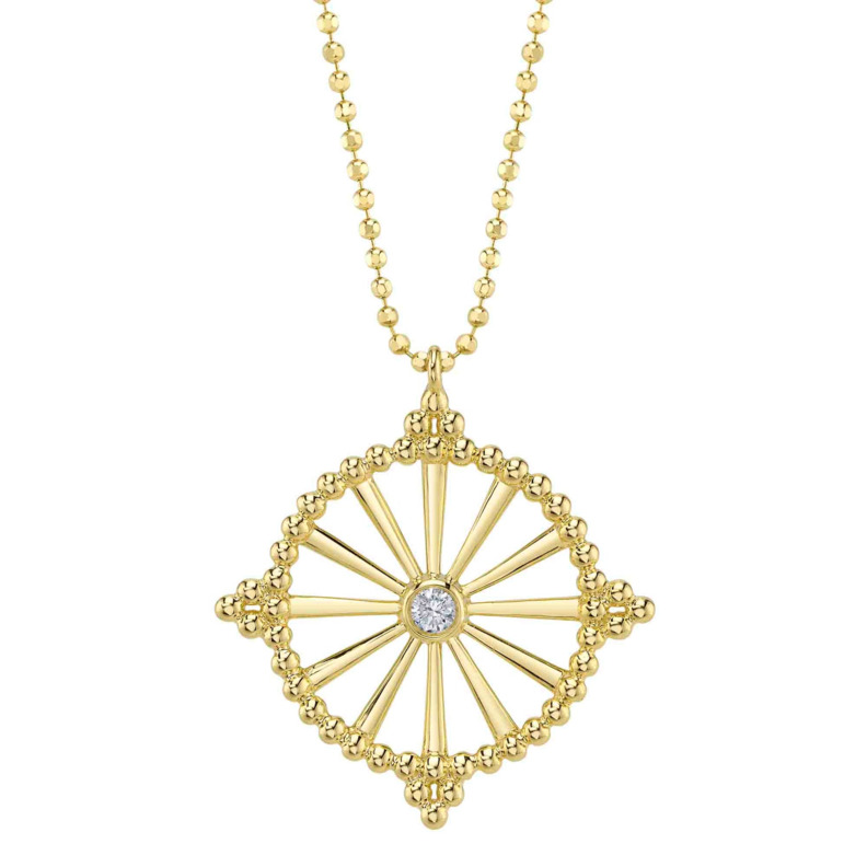 SHY CREATION 14K YELLOW GOLD BEADED WHEEL DIAMOND PENDANT WITH ONE 0.07CT ROUND G-H SI1 DIAMOND 18