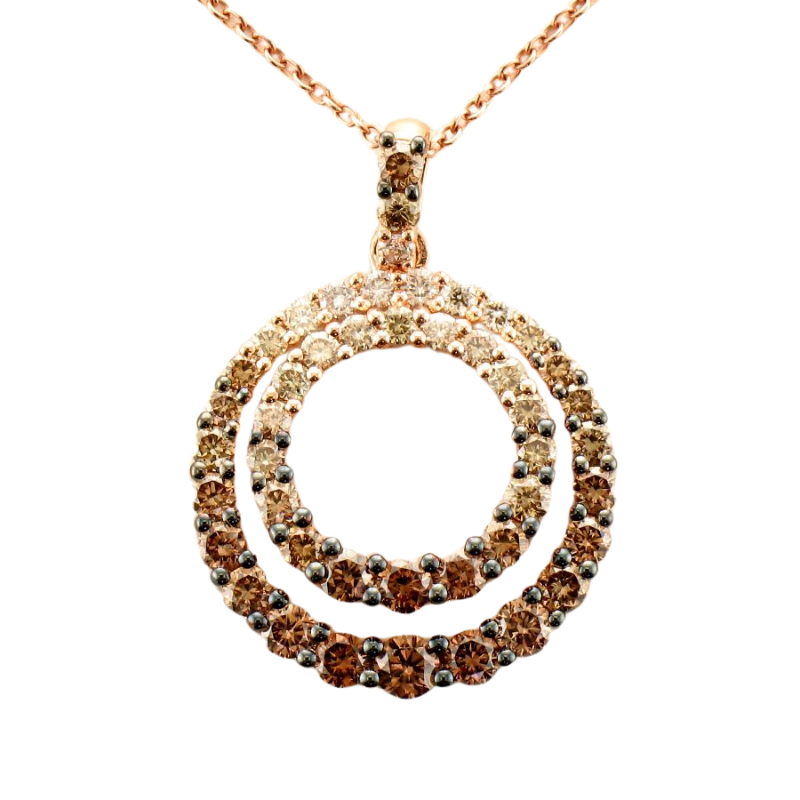 LE VIAN OMBRE' COLLECTION 14K STRAWBERRY GOLD CIRCLE DIAMOND PENDANT WITH 46 = 1.33TW ROUND CHOCOLATE OMBRE' SI1 DIAMONDS 20