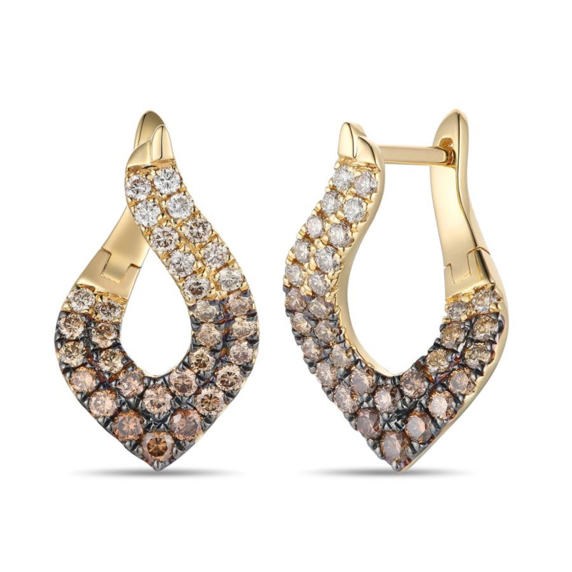 LE VIAN OMBRE' COLLECTION 14K HONEY GOLD DROP DIAMOND EARRINGS WITH 64 = 1.25TW ROUND CHOCOLATE OMBRE' SI1 DIAMONDS   (4.03 GRAMS)