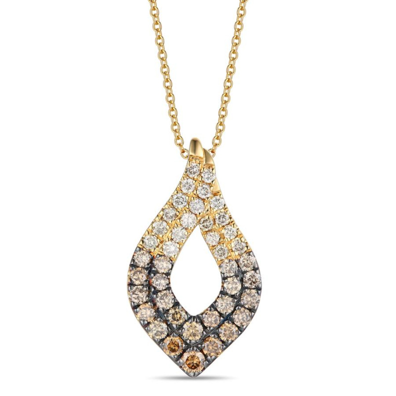 LE VIAN OMBRE' COLLECTION 14K HONEY GOLD DIAMOND PENDANT WITH 41 = 1.01TW ROUND CHOCOLATE OMBRE' SI1 DIAMONDS 20