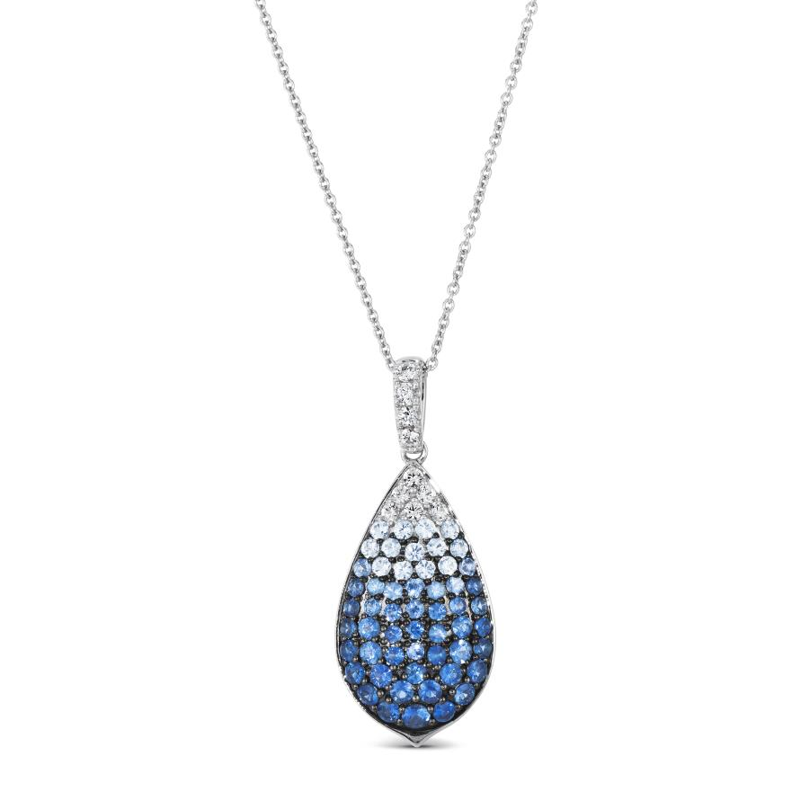 LE VIAN OMBRE' COLLECTION 14K VANILLA GOLD PENDANT WITH 55 = 1.06TW ROUND DENIM OMBRE' SAPPHIRES AND 10 = 0.20TW ROUND VANILLA SAPPHIRES 20