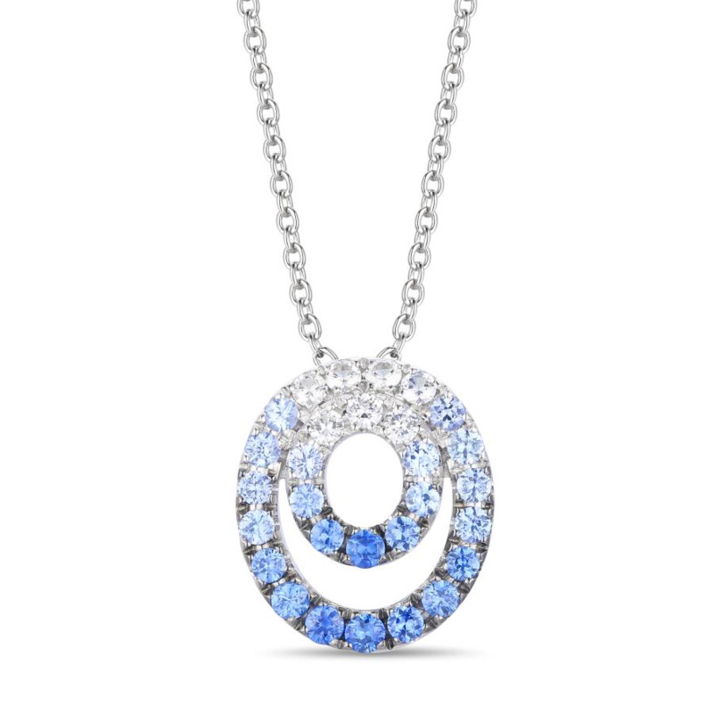 LE VIAN OMBRE' COLLECTION 14K VANILLA GOLD CIRCLE PENDANT WITH 22 = 1.11TW ROUND DENIM OMBRE' SAPPHIRES AND 7 = 0.31TW ROUND VANILLA SAPPHIRES 20