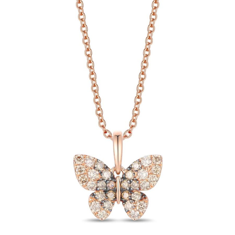 LE VIAN OMBRE' COLLECTION 14K STRAWBERRY GOLD BUTTERFLY DIAMOND PENDANT WITH 30 = 0.61TW ROUND CHOCOLATE SI1 DIAMONDS 20