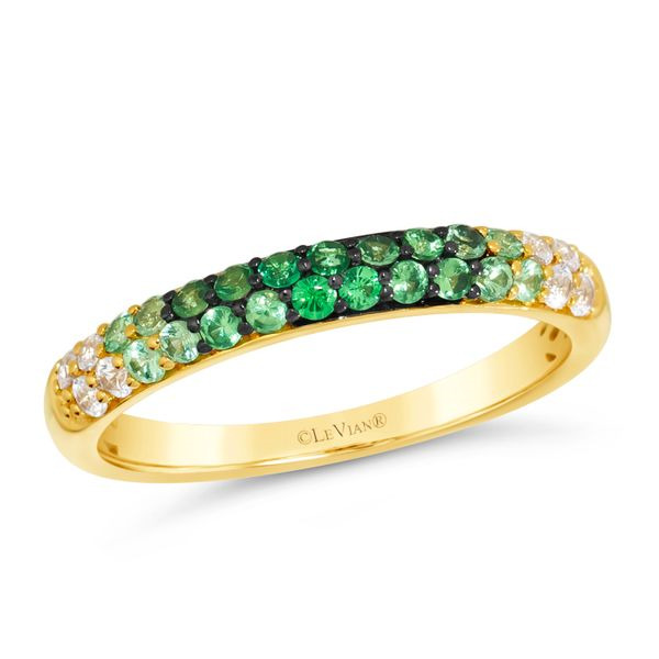 LE VIAN OMBRE' COLLECTION 14K HONEY GOLD PAVE' RING SIZE 7 WITH 20 = 0.35TW ROUND SHADES OF TSAVORITE GARNETS AND 8 = 0.14TW ROUND WHITE SAPPHIRES  (2.48 GRAMS)