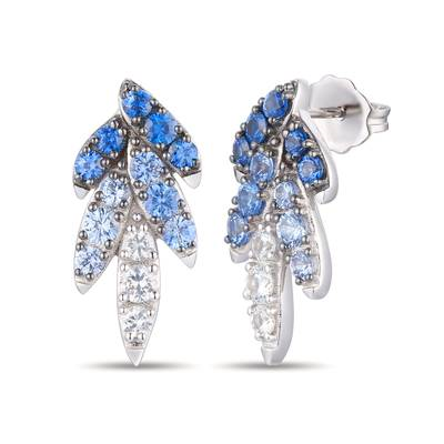 LE VIAN OMBRE' COLLECTION 14K VANILLA GOLD DROP EARRINGS WITH 22=1.00TW ROUND DENIM OMBRE' SAPPHIRES AND 6=0.33TW ROUND VANILLA SAPPHIRES   (4.25 GRAMS)