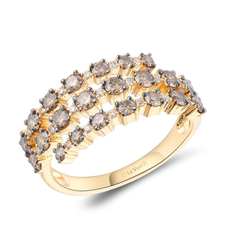 LE VIAN 14K HONEY GOLD DIAMOND FASHION RING SIZE 7 WITH 22 = 1.00TW ROUND CHOCOLATE SI1 DIAMONDS AND 19 = 0.11TW ROUND VS2-SI1 NUDE DIAMONDS   (3.82 GRAMS)